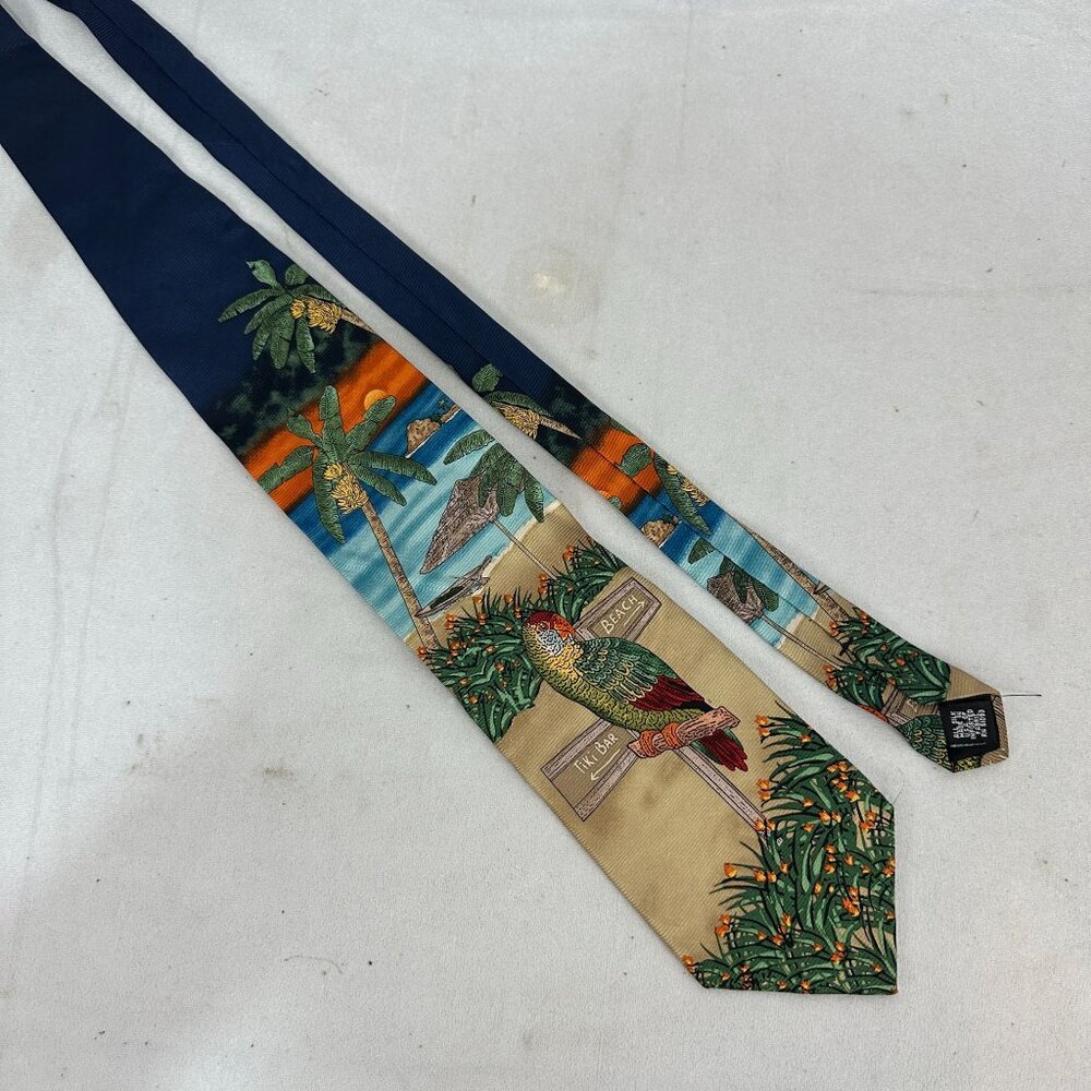 American Lifestyle Mens Tropical Parrot Tiki Bar Beach Theme Necktie Silk Blend